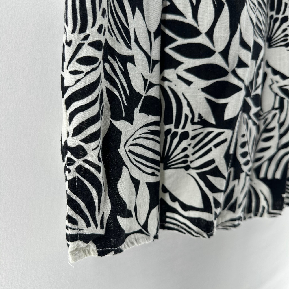 PREMISE Black & White LINEN Sleeveless BOHO Botanical Tank Top Shirt WOMENS XL - Picture 4 of 9